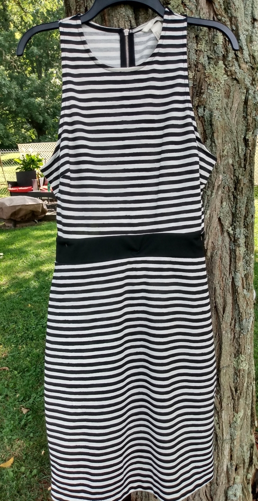 H&m black and white striped peek a boo dress L